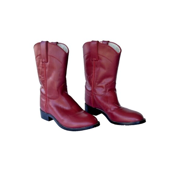 Justin Boots Other - Justin Youth Red Leather Western Roper Cowboy Boots Size 7.5 Made in Mexico